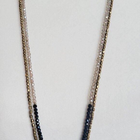 Nakamol Dainty Beaded Double Strand Necklace Black Tassel Faceted Glass Beads - Picture 5 of 10